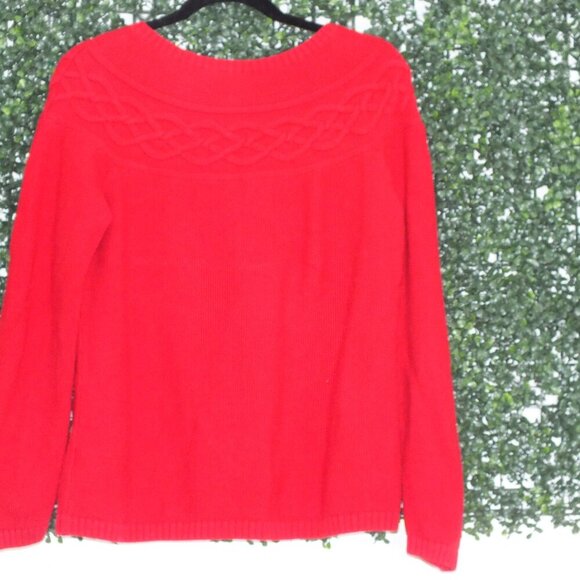 Talbots Red Cashmere Blend Fair Isle Boatneck Sweater Medium - Picture 4 of 10